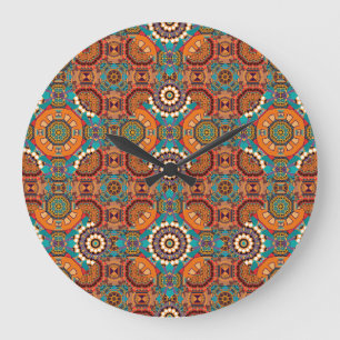 Mandalas caleidoscoop: bruin blauw Sinaasappel. Grote Klok