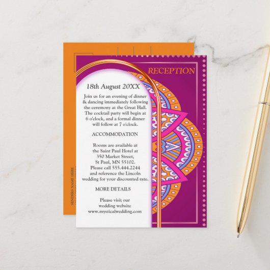 Mandala's in Cerise Pinks & bijpassend herhalingsp Aankondigingskaart (Voorkant / Achterkant in situ)