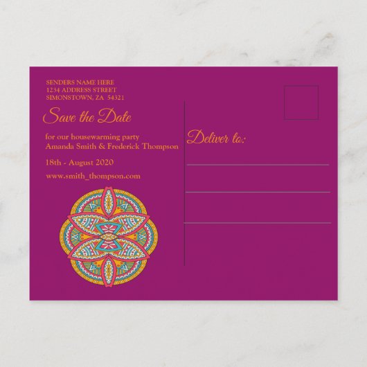 Mandala's in Cerise Pinks & matching herhalingspat Aankondigingskaart (Achterkant)