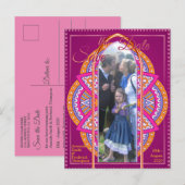 Mandala's in Cerise Roze, Blauw & Sinaasappel Aankondigingskaart (Voorkant / Achterkant)