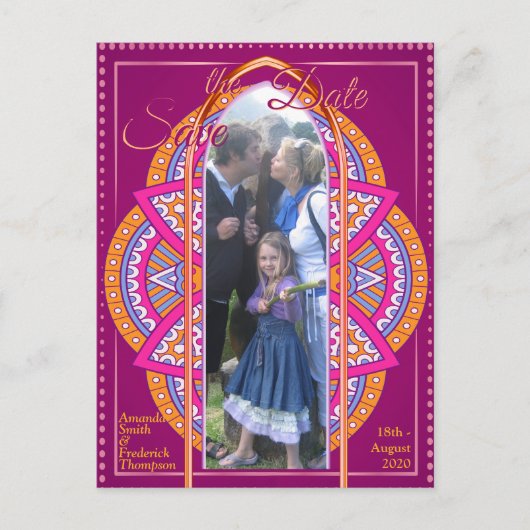 Mandala's in Cerise Roze, Blauw & Sinaasappel Aankondigingskaart (Voorkant)