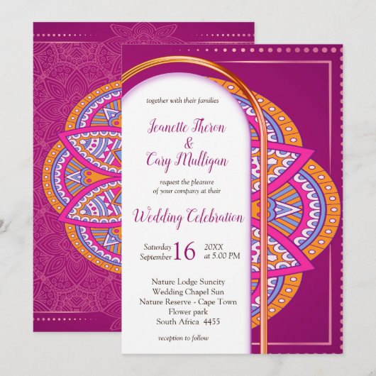 Mandala's in Cerise Roze, Blauw & Sinaasappel Kaart (Voorkant / Achterkant)