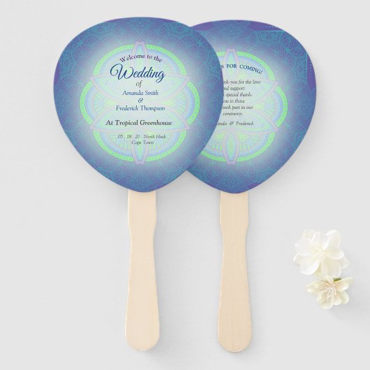 Mandala's in gemengd Nederlands Blauw Handwaaier (Voorkant en achterkant)