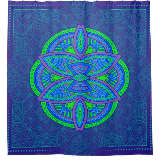 Mandalas in gemengde marineblauwherhalingspatronen douchegordijn (Voorkant)