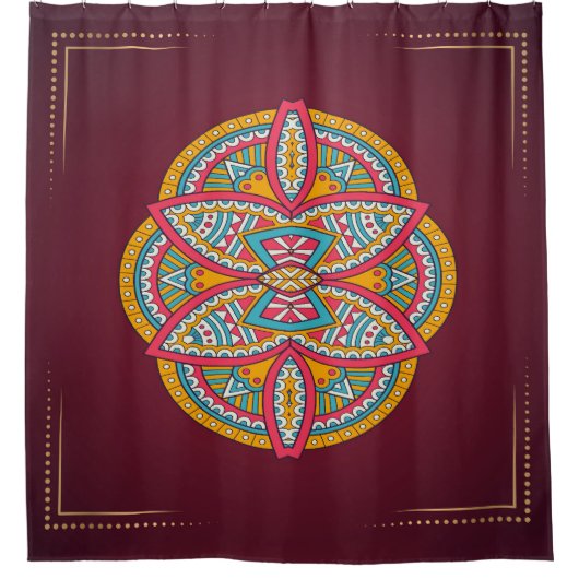 Mandala's in gemengde maroon-herhalingspatronen douchegordijn (Voorkant)