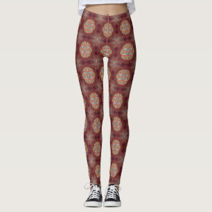 Mandala's in gemengde maroon-herhalingspatronen leggings