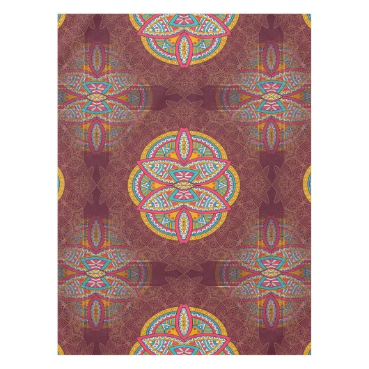 Mandala's in gemengde maroon-herhalingspatronen tafelkleed (Voorkant)