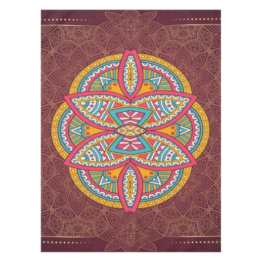 Mandala's in gemengde maroon-herhalingspatronen tafelkleed (Voorkant)