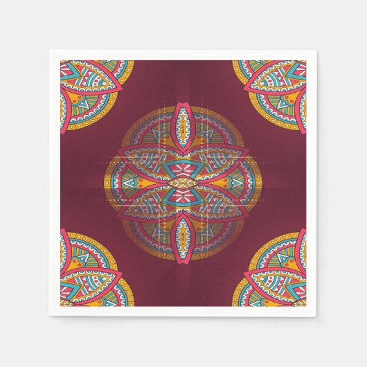 Mandala's in Gemengde Marrons - Rood & Herhaal pat Servet (Voorkant)