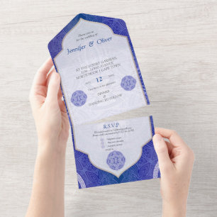 Mandala's in Hollands blauw mix All In One Uitnodiging