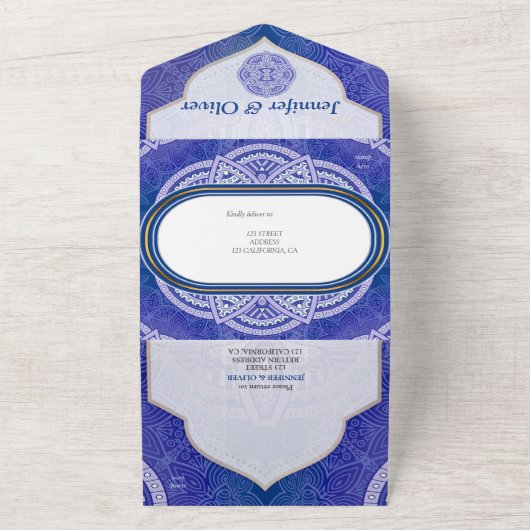 Mandala's in mix Nederlands blauw All In One Uitnodiging (Buitenkant)