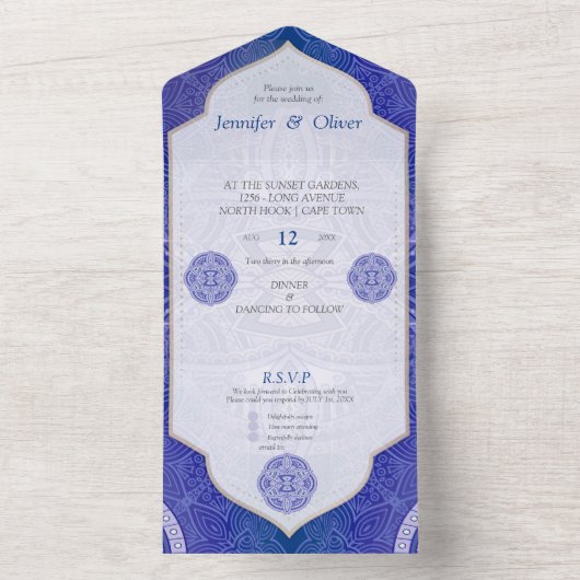 Mandala's in mix Nederlands blauw All In One Uitnodiging (Binnen)