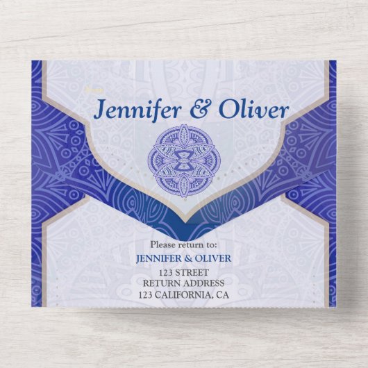 Mandala's in mix Nederlands blauw All In One Uitnodiging (Achterkant)