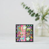 Mandalas, katten en bloemen Fantasy Pattern Vierkante Visitekaartje (Staand voorkant)
