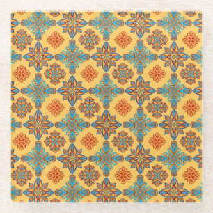 Mandalas op ambergeel glazen onderzetter