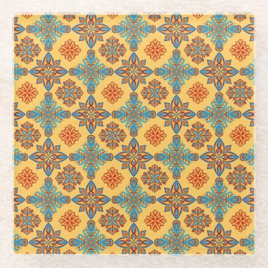 Mandalas op ambergeel glazen onderzetter (Voorkant)