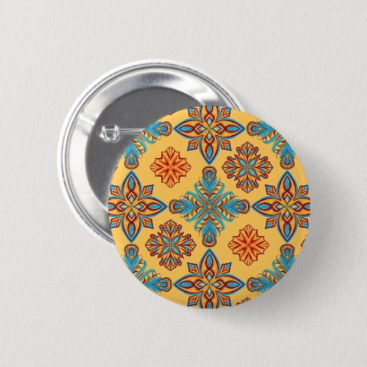 Mandalas op ambergeel ronde button 5,7 cm (Voorkant /achterkant)