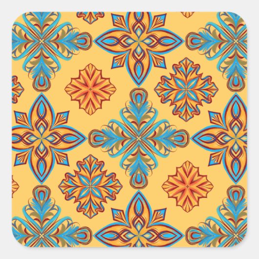 Mandalas op ambergeel vierkante sticker (Voorkant)