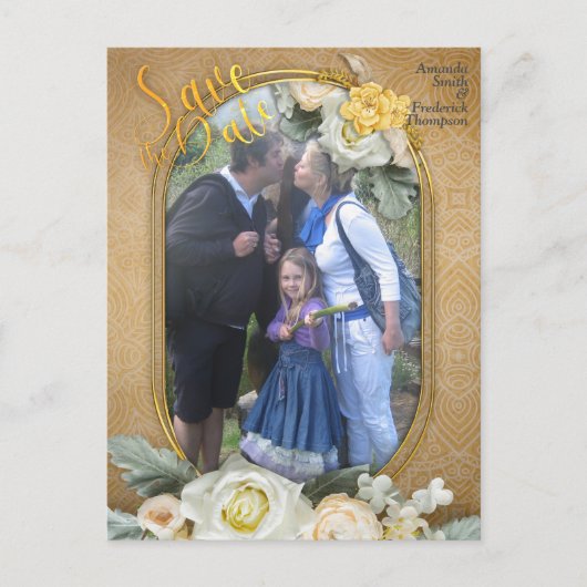 Mandala's op een Gouden & witte foto achtergrond Aankondigingskaart (Voorkant)