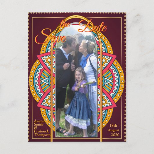 Mandalas op maroon achtergrond aankondigingskaart (Voorkant)