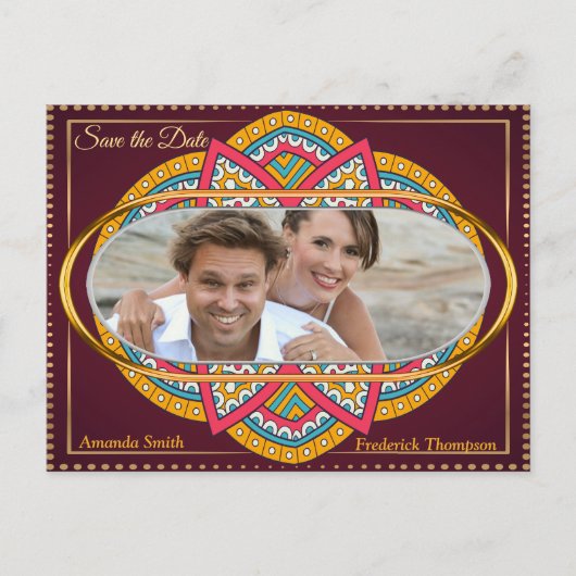 Mandalas op maroon achtergrond aankondigingskaart (Voorkant)