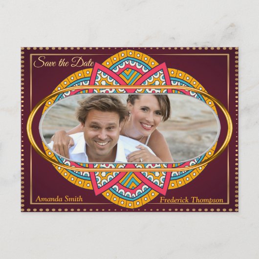 Mandalas op maroon achtergrond aankondigingskaart (Voorkant)