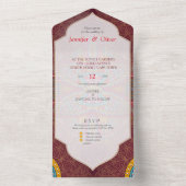 Mandalas op maroon achtergrond all in one uitnodiging (Binnen)