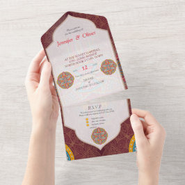 Mandalas op maroon achtergrond all in one uitnodiging