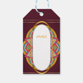 Mandalas op maroon achtergrond cadeaulabel