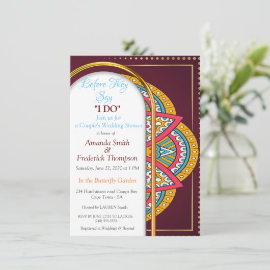 Mandalas op maroon achtergrond kaart (Staand voorkant)