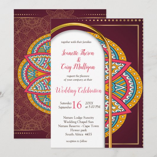 Mandalas op maroon achtergrond kaart (Voorkant / Achterkant)