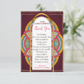 Mandalas op maroon achtergrond RSVP kaartje (Staand voorkant)