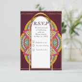 Mandalas op maroon achtergrond RSVP kaartje (Staand voorkant)