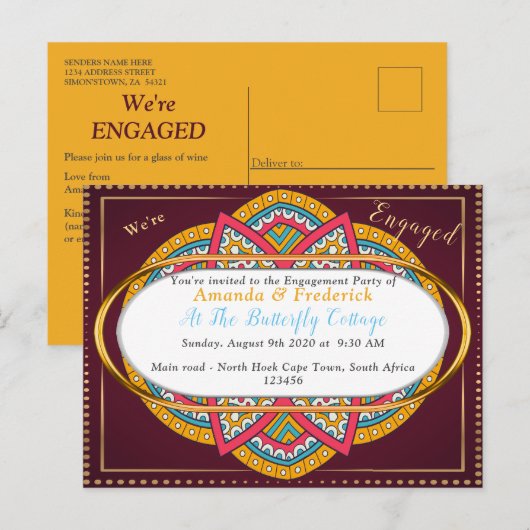 Mandalas op maroon achtergrond uitnodiging briefkaart (Voorkant / Achterkant)