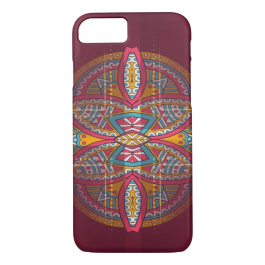 Mandalas op maroon herhaald ontwerp Case-Mate iPhone case (Achterkant)
