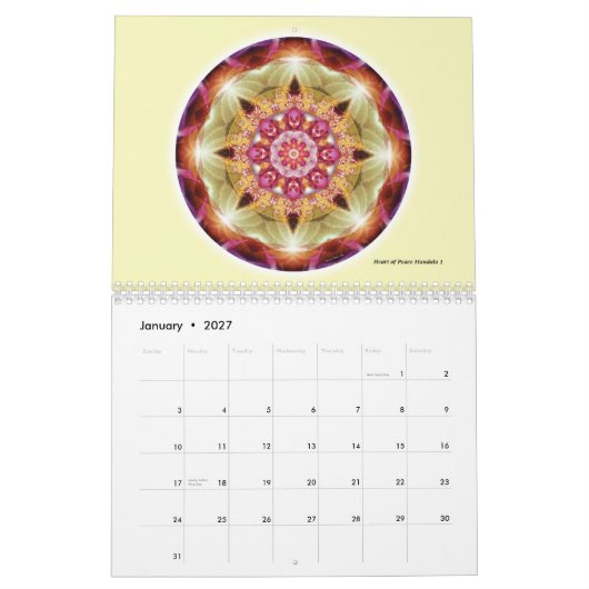 Mandalas van de agenda van het hart van de vrede 2 kalender (Jan 2027)