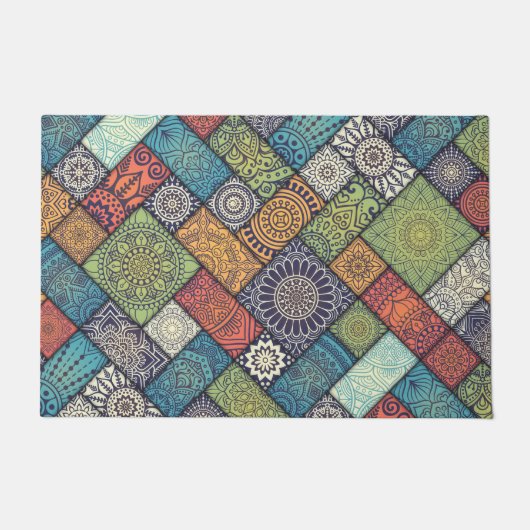 Mandalas vierkant rechthoeken gedempte kleuren deurmat (Voorkant)