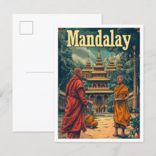 Mandalay Myanmar kunst reisillustratie Briefkaart