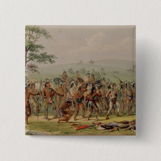 Mandan Archery Contest, c.1832 Vierkante Button 5,1 Cm (Voorkant)