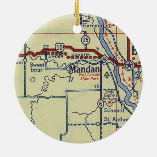 Mandan ND Old Map Keramisch Ornament (Achterkant)