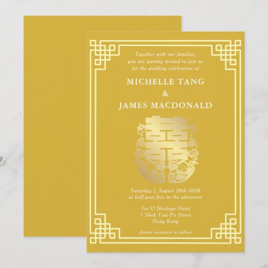 Mandarijn Ducks & Double Happiness Chinese Wedding Kaart (Voorkant / Achterkant)