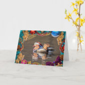 Mandarijn eend kerst Kaart (Gele Bloem)