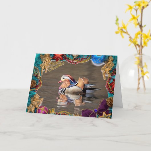 Mandarijn eend kerst Kaart (Gele Bloem)