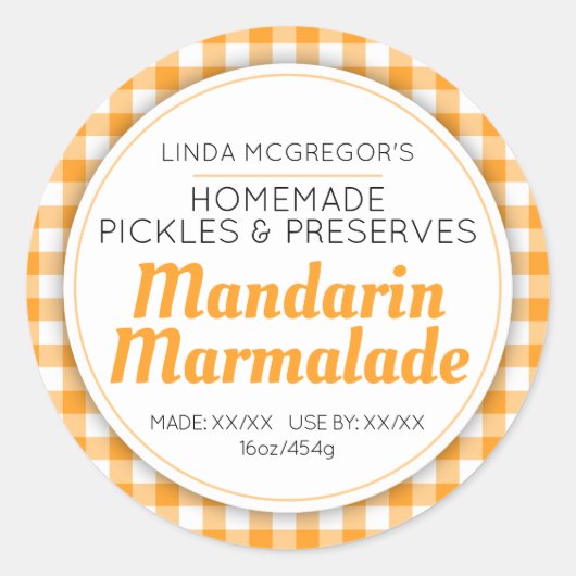 Mandarijn marmelade sinaasappel ronde jam potje vo ronde sticker (Voorkant)