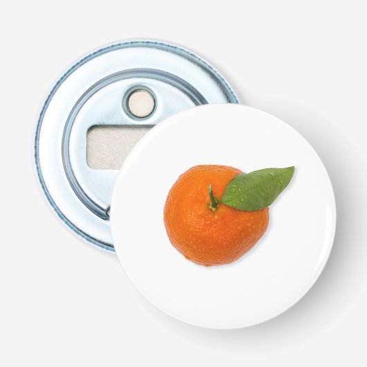 Mandarijn met groen blad button flesopener (Voorkant)