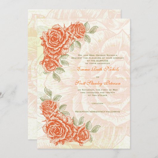  mandarijn oranje rozen huwelijksuitnodiging kaart (Voorkant / Achterkant)