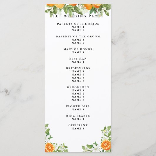 Mandarijn Oranje Waterverf Trouwprogramma Menu (Achterkant)