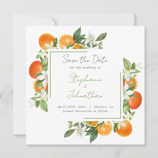 Mandarijn Sinaasappel Waterverf Bruiloft Save the  Kaart (Voorkant)