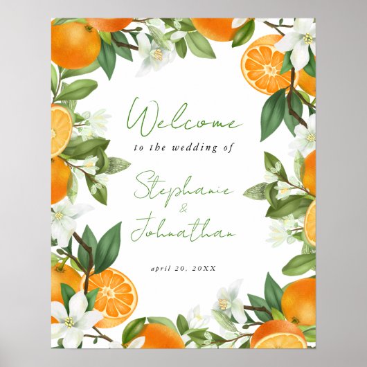 Mandarijn Sinaasappel Waterverf Bruiloft Welkom Po Poster (Voorkant)