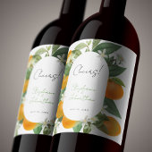 Mandarijn Sinaasappel Waterverf Bruiloft Wijn Etiket